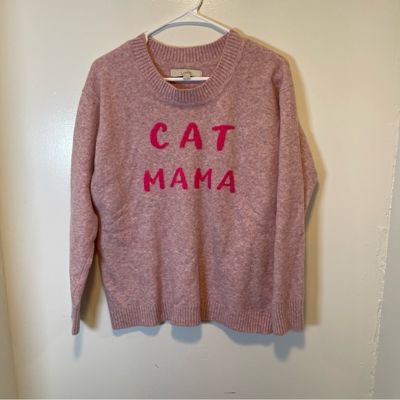 LOFT Pink‎ 'Cat Mama' Sweater women’s size medium - Picture 1 of 3